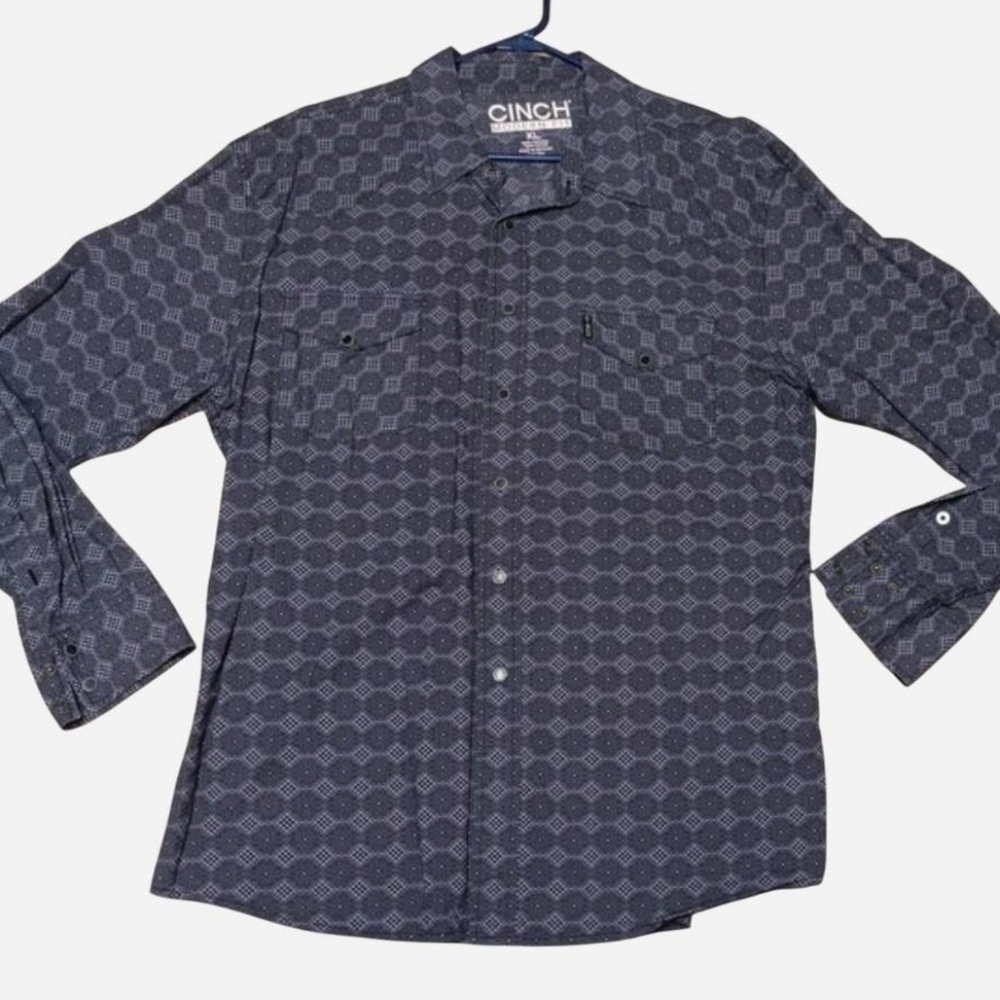 Cinch Men's Blue Patterned Shirt